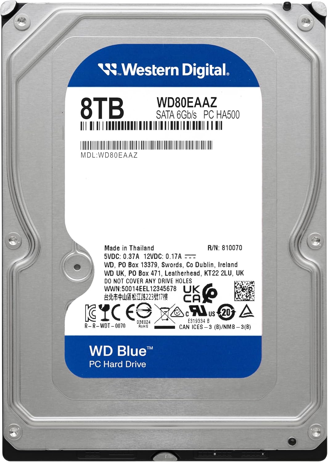 Disco Rígido Western Digital 8TB WD Blue 5640 RPM, SATA 6 Gb/s, 256 MB de caché, 3.5"